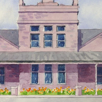 A watercolor painting of the Depot at Cherapa Place, the home for the Sioux Falls Area Community Foundation