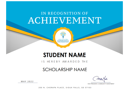 Scholarship certificate example