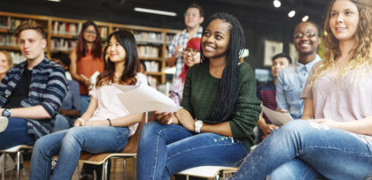 students listen to a discussion