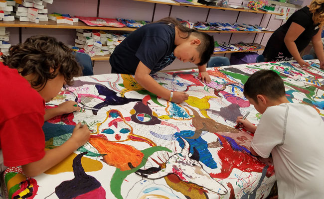 Hawthorne Elementary students work on an art project.
