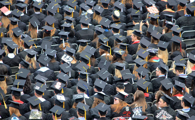 Graduates in their caps and gowns.