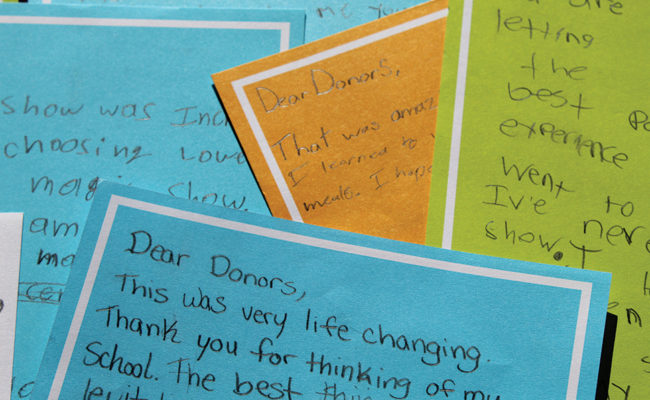 thank you notes from students to donors
